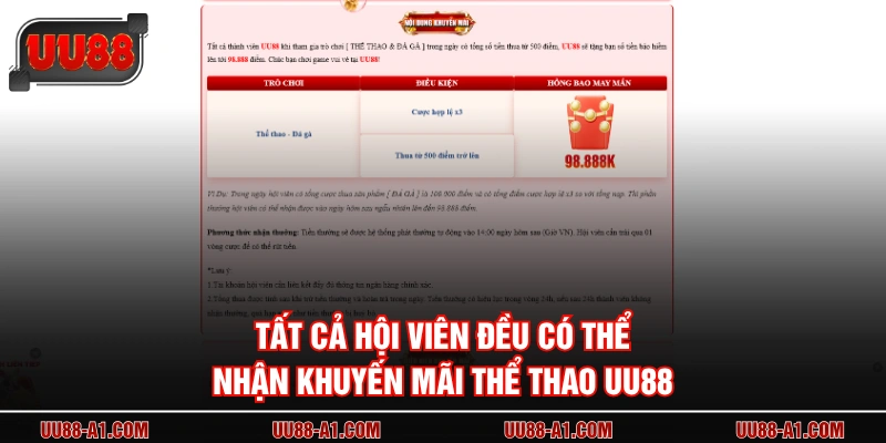 Tất cả hội viên đều có thể nhận khuyến mãi thể thao UU88